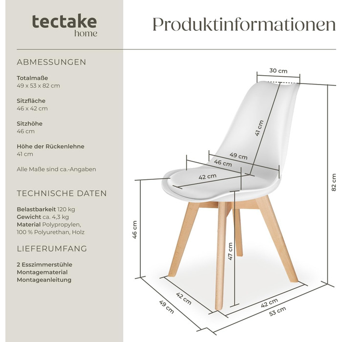 Тектейк® Стільці для обідньої кімнати, сучасні кухонні стільці, стільці для вітальні, їдальні, кухні та офісу - чорні (набір 4 шт., Frederikke II - білий)
