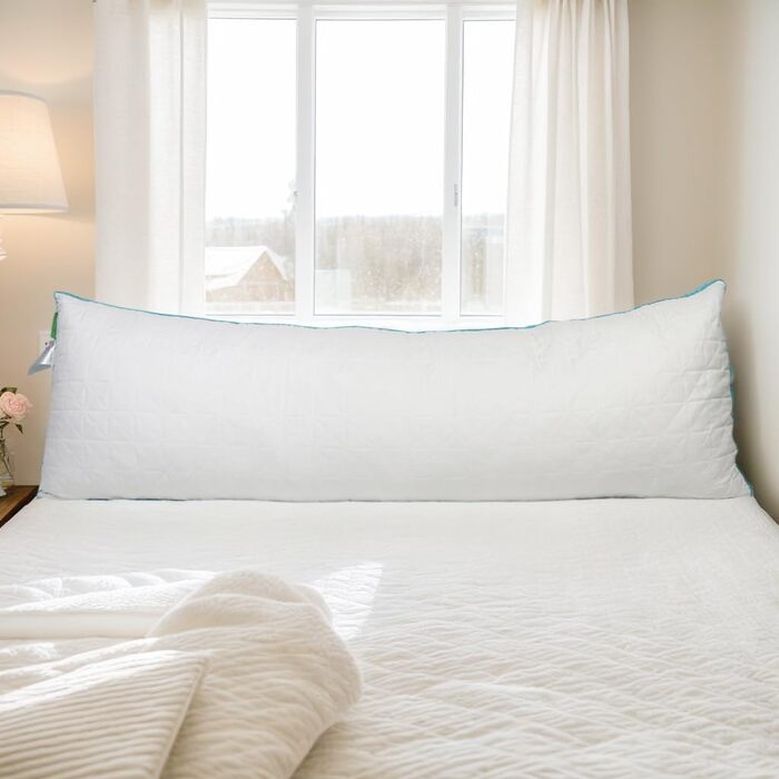 Подушка для сну Flanhorest з ефектом пам'яті для вагітних та годування, 130x43 см, біло-блакитна