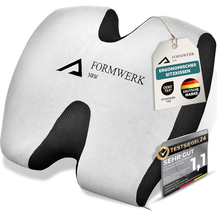 Ортопедична подушка для сидіння - Преміум ергономічна подушка для офісу та авто з 3D-піною Memory, сертифікат OEKO-TEX-100 (60-100 кг), сіра
