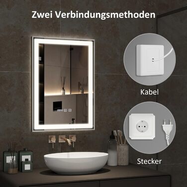 Дзеркало для ванної кімнати YOURLITE з підсвічуванням, 85x55 см, LED, сенсорне керування, 3 кольори світла, регулювання яскравості, антизапар, горизонтальне/вертикальне, IP44, білий (Silver-5070)