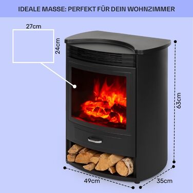Електрокамін Klarstein Bormio S Smart, 1900 Вт, електричний обігрівач для вітальні, LED-імітація полум'я, з термостатом, таймером і пультом, чорний