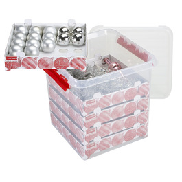 Короб для прикрас Sunware Q-Line, 38 л, прозорий, червоний, для 125 кульок