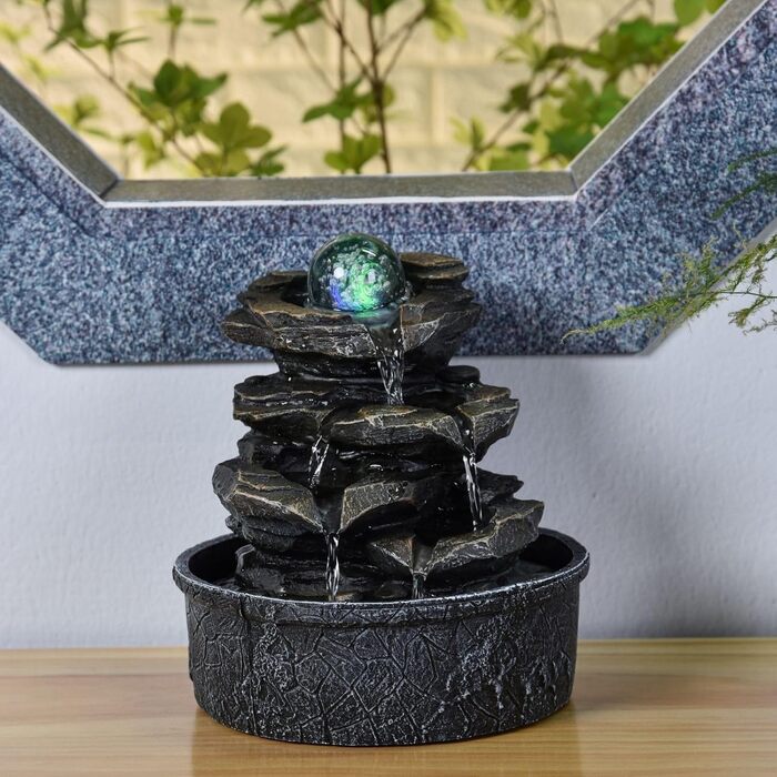Фонтан Zen'Light Zimmerbrunnen Little Rock: Природний водоспад з ефектом каменів та LED-підсвіткою для дому, медитації та релаксації. Feng Shui, 23 см
