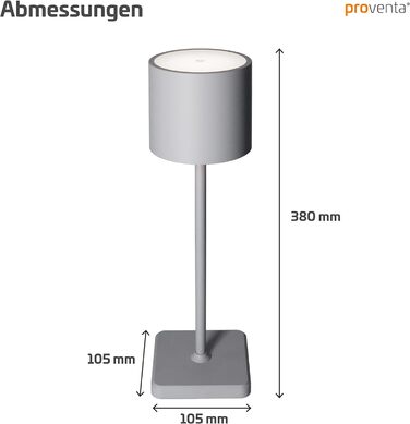 Настільна світлодіодна лампа Proventa з акумулятором 38 см водонепроникна IP54 бездротова із зарядною станцією USB 10 годин роботи біла (сіра)