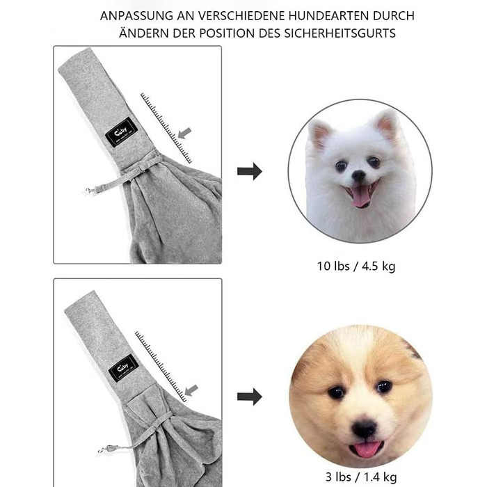Слінг CUBY для маленьких собак і котів, сумка через плече, сіра, не регулюється, м'яка бавовна