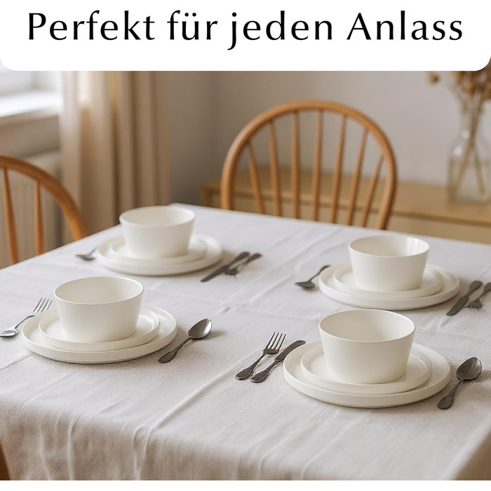 Набір посуду Miamio для 8 осіб (24 предмети) з кераміки. Сучасний та елегантний сервіз. Підходить для миття в посудомийній машині та використання в мікрохвильовій печі. Колекція Luxe (білий).