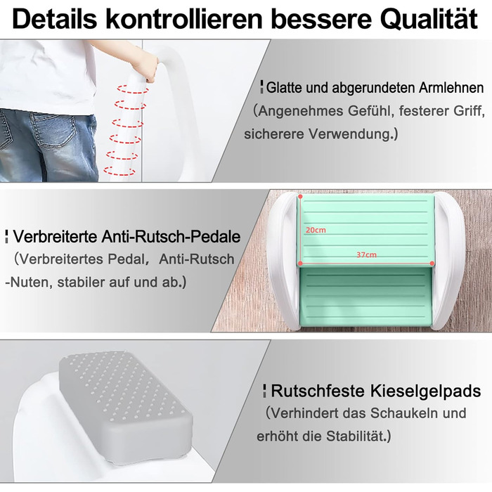 Триттхокер для дітей LZQ Kinder: 2 сходинки, навчальний стільчик-сходинка, піраміда, антиковзкий, пластик, для ванної/кухні, зелений