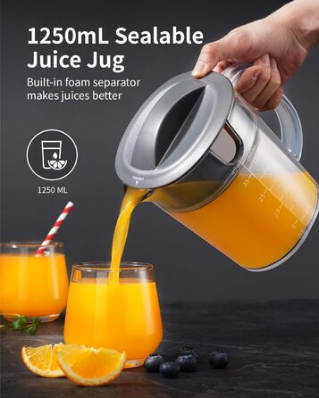 Електричний соковитискач GDOR 1300W для овочів та фруктів, 1250 мл, срібний