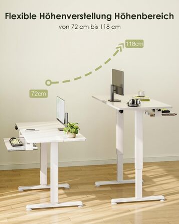 Електричний регульований стіл OffiGo 100x50 см з підставкою для клавіатури, 3 функції пам'яті, білий | Стіл для роботи та навчання