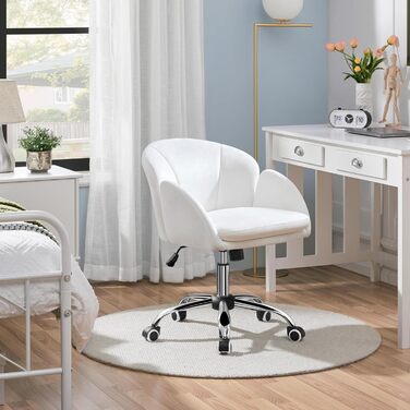 Крісло Yaheetech для дому та офісу: крісло для макіяжу, крісло для робочого столу, регульоване по висоті, поворотне, до 136 кг, з підлокітниками та спинкою, для спальні, офісу, вітальні, біле, велюрове