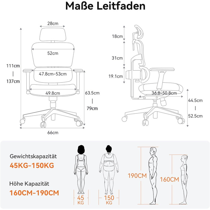 Офісне крісло Newtral NT001: ергономічне, регульована підголівник та підлокітники, 150 кг, чорний