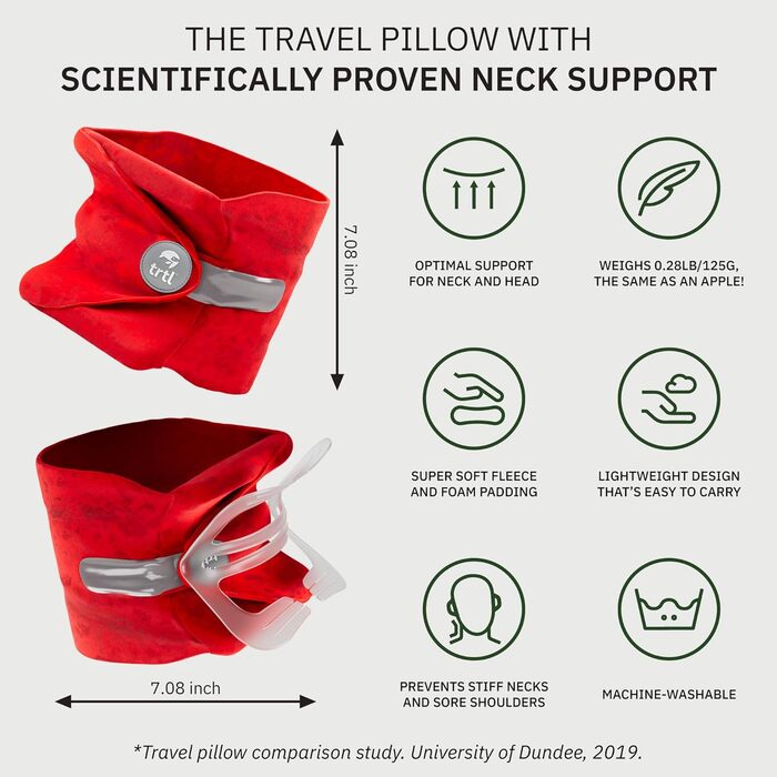 Дорожня подушка trtl сіра Подушка для шиї для літака та автомобіля Ергономічна подушка для подорожей Унікальна система підтримки Сірі дорослі, які можна прати в пральній машині