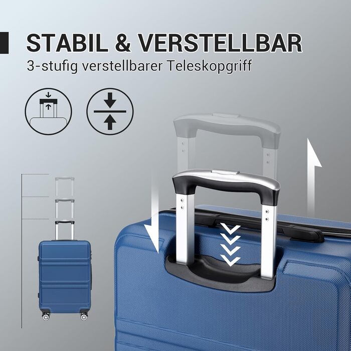 KONO Набір валіз 3 шт. з ABS, ручна валіза, набір валіз, валізи M-L-XL з колесами та TSA замком, темно-синій