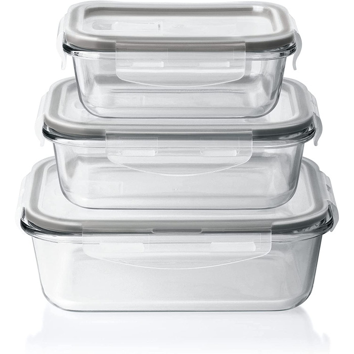 Скляні банки для зберігання продуктів Gourmetmaxx Click-it набір з 4 банок / Посудомийна машина ,мікрохвильова піч і морозильна камера / кришка з силіконовим кільцем ущільнювача і 4-х клацальним замком смарагдово-зелений (3 банки і 3 кришки антрацитового 