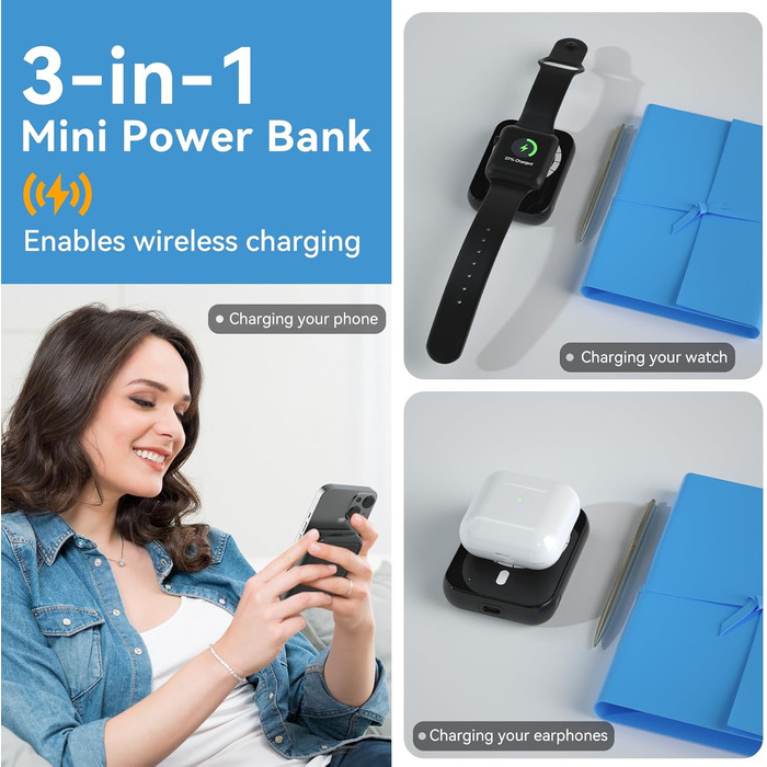 В-1 5000mAh MagSafe Power Bank для мобільного телефону, i-Watch, Huawei Watch & Earbuds, швидка зарядка, 3-