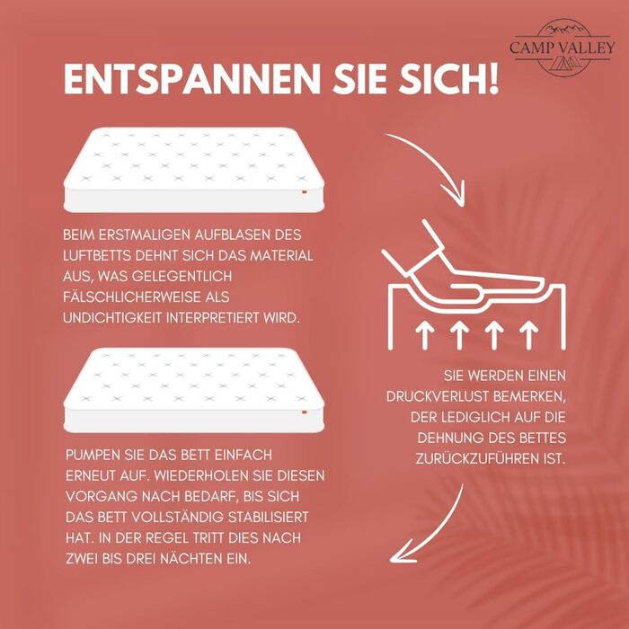 Надувне ліжко для гостей 200x150х40 см з підголовником, самонадувне, з вбудованим насосом, для кемпінгу