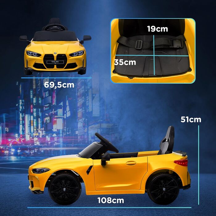 Дитячий електромобіль 12V з пультом, амортизацією, плавний старт, MP3, USB, LED, сигнал, швидкість 3-5 км/год, для дітей 3-5 років, білий (жовтий)