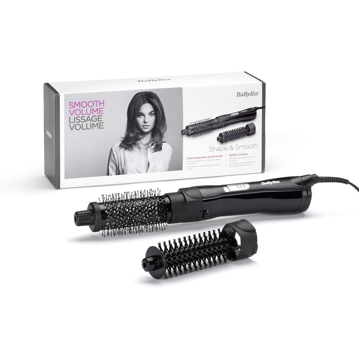 Щітка BaByliss Shape і гладка щітка Wamluft для короткого волосся AS82E, 2 насадки-щітки 30 мм і 20 мм, функція охолодження повітря, 800 Вт чорна, ука (1 упаковка)