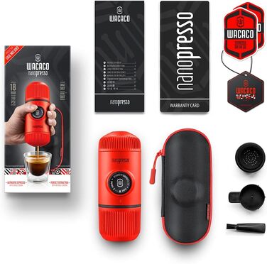 WACACO Nanopresso: портативна кавомашина для еспресо, ручна, з кейсом, 80 мл, Lava Red