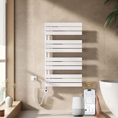 Електричний рушникосушар EMKE з термостатом 1320x500 мм, білий, 800W