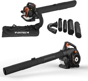 ФУКСТЕК Профі Бензиновий Листозбір/Подрібнювач FX-LBS126P – Листодув та подрібнювач з насадкою для видування, всмоктуючим шлангом та мішком для збору листя 60л – Анти-вібраційна функція – Швидкість повітря 62,7 м/с