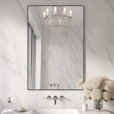 Дзеркало для ванної кімнати HOMECOOKIN, 50.8 x 76.2 см, прямокутне, з металевим каркасом, для кріплення над умивальником, горизонтальне/вертикальне (Чорний)