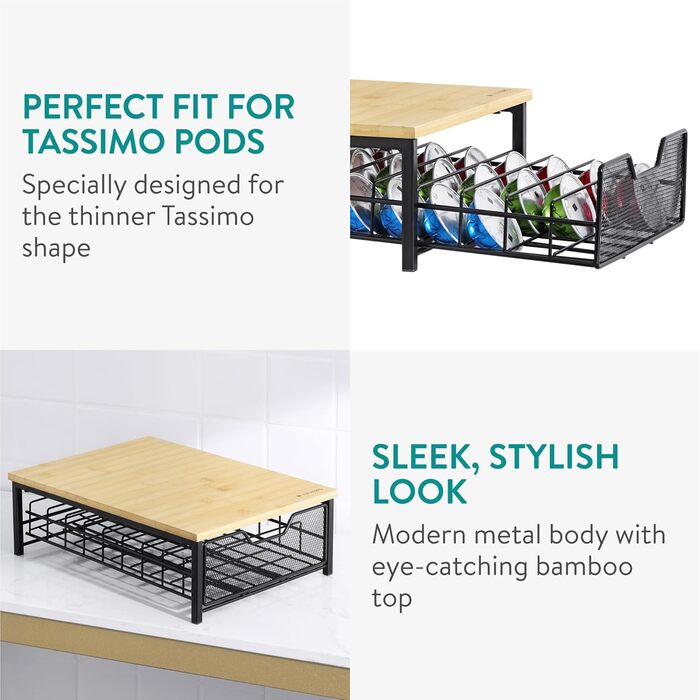 Тримач для капсул Tassimo Navaris з бамбука та заліза - органайзер для 54 капсул - чорний