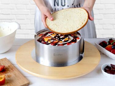 Кільце для торта Elitehof Регульоване по висоті 15 см і по висоті 20 см - кільце для випічки з нержавіючої сталі регульоване (діаметр 16-30 см) високе кільце для торта, кільце для торта, кругла форма для випічки, листкові торти, прикраси (висота 20 см)