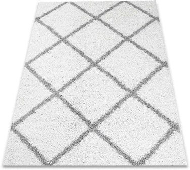 М'який килим VIMODA з високим ворсом для вітальні, кошлатий скандинавський дизайн, сіро-кремовий ромбоподібний візерунок, розміри (200 см в квадраті, білий)
