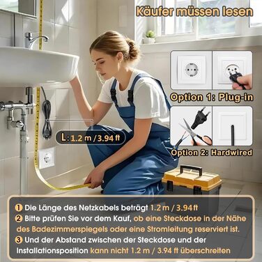 Дзеркало для ванної кімнати MYGIIVOVO з підсвічуванням LED, сенсорне керування, 3 кольори, регулювання яскравості (48x68 см)