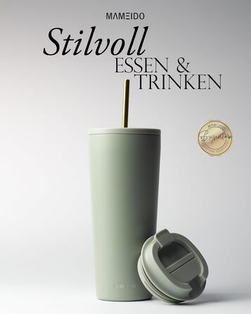 Термокружка MAMEIDO з соломкою 700 мл, з кришкою та соломкою з нержавіючої сталі, подвійні стінки, ізольована, не протікає, для кави з собою (Desert Sage) 700 мл Desert Sage