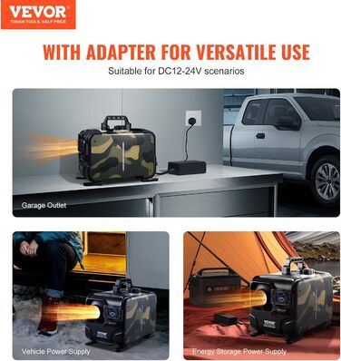 VEVOR 8 кВт дизельна піч опалення 12/24 В з Bluetooth, пультом дистанційного керування та CO-датчиком, швидко нагрівається, портативна, горизонтальна, маскувальна