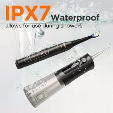 Набір для гігієни порожнини рота Bitvae: мундштук та електрична зубна щітка, 3 режими, 5 рівнів тиску, бездротовий, з 4 насадками для щітки та 4 насадками для мундштука, чорний