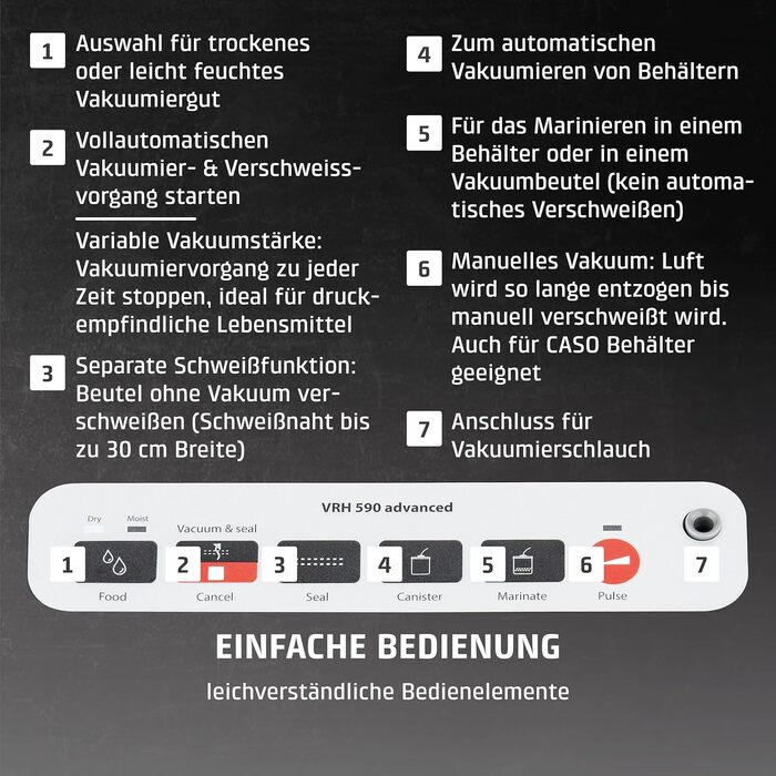Вакууматор CASO advanced Pro VRH 590 з функцією CASOTEK Liquid, подвійним швом та набором пакетів, професійний