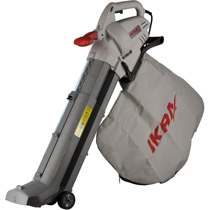 IKRA 74204030 Електричний 3-в-1: пилосос для листя, повітродувка, подрібнювач листя IBV 2800 E, об'єм контейнера 45л, швидкість повітря 275 км/год, 2800 Вт, 230 В, сірий/червоний/чорний