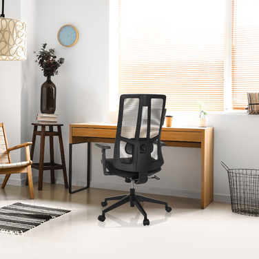 Офісне крісло / Крісло з поворотним механізмом TRAMORE BASE з тканиною для сидіння / сіткою для спинки, чорного кольору, hjh OFFICE