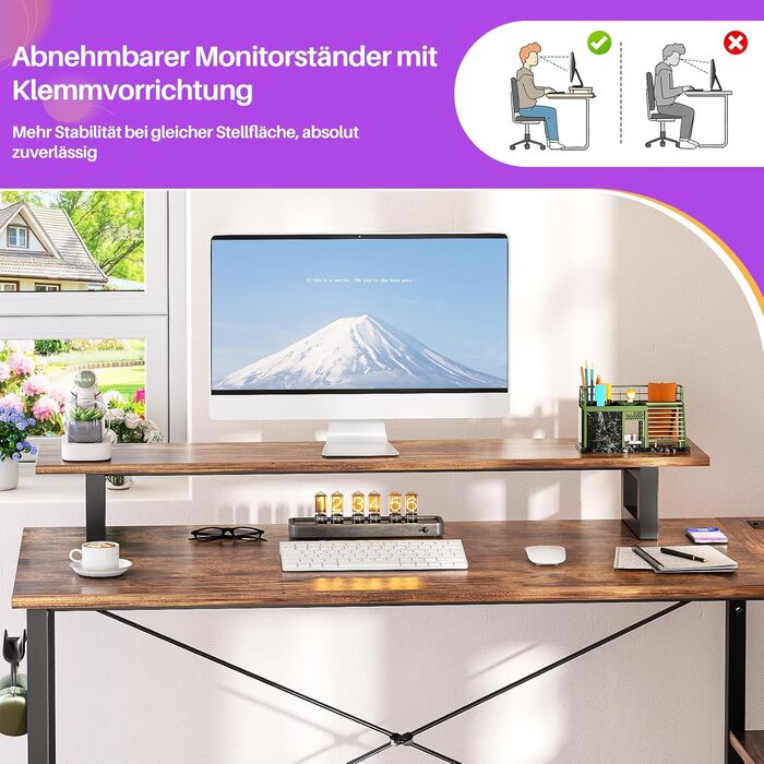 Кутовий ігровий стіл з LED-підсвіткою та розетками, 120x70 см, колір: сіра береза (рустикальний коричневий)