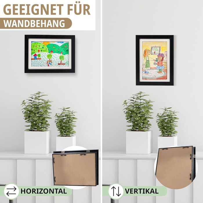 Рамка для дитячих малюнків KIYARI A4, 2 шт., білий, розкладний, з фронтальним доступом, для 150 малюнків, міцне дерево, безпечне скло, для творчості, дитячої кімнати та школи