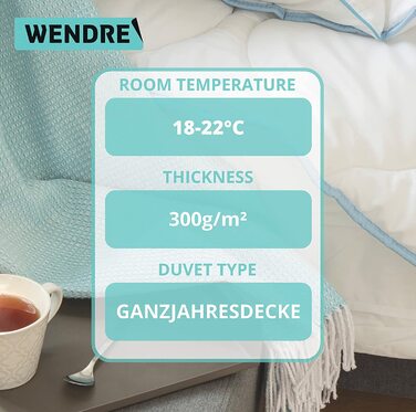 Пухова ковдра 135x200 см – середньої теплоти, мікрофібра, сертифікат Oeko-Tex, для алергіків, дихаюча, виготовлена в ЄС, пральна, ковдра 135x200