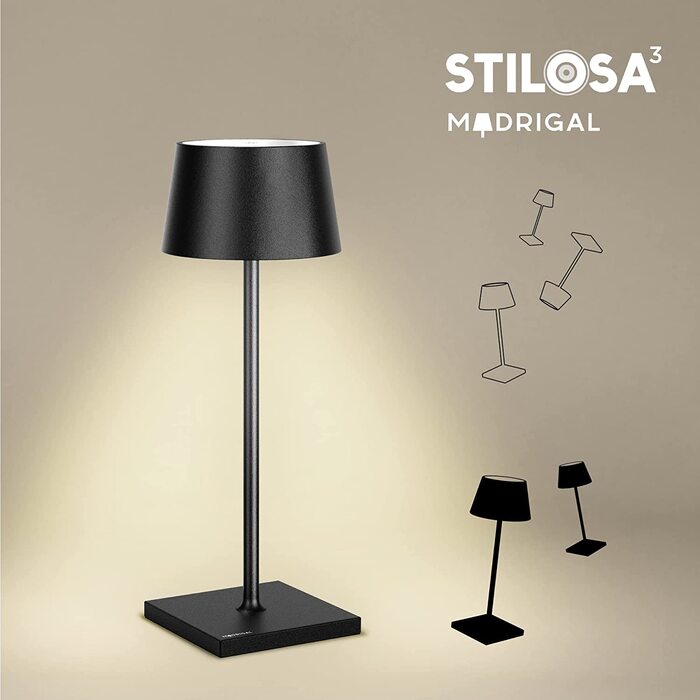 Стильна LED-лампа Stilosa на акумуляторі - бездротова торшерна лампа з датчиком дотику, регулюванням яскравості, USB-C зарядка, для дому та на вулицю (чорний, квадратна база 30 см)