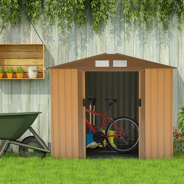 Сарай для інструментів Outsunny з розсувними дверима, 2,13 x 1,30 x 1,85 м, металевий, жовтий