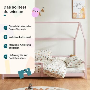 Ліжко дитяче en.casa Hesel, біле, з бортиками та ламелями, Montessori, 120x200 см