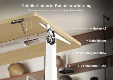 Електричний підйомний стіл Devoko 180x80 см, ергономічний комп'ютерний стіл для роботи сидя-стоячи з подвійним мотором, пам'яттю та USB-C (Дуб/Білий)