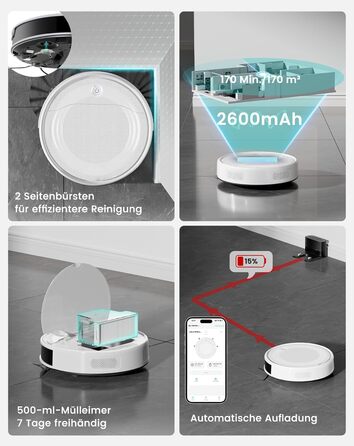 Робот-пилосос Lefant M310 Ultra з функцією миття підлоги, білий. Для тварин, килимів, з керуванням через додаток та Alexa.