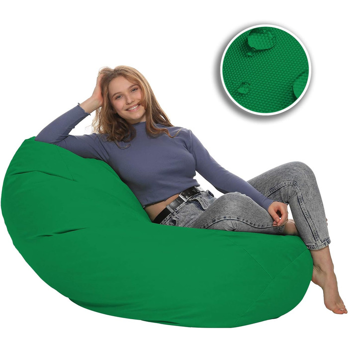 Подушка для підлоги Beanbag XXL для дорослих і дітей - підходить для ігор або відпочинку - в приміщенні та на вулиці, оскільки вона водонепроникна - з намистинами EPS, колір зелений, розмір XL