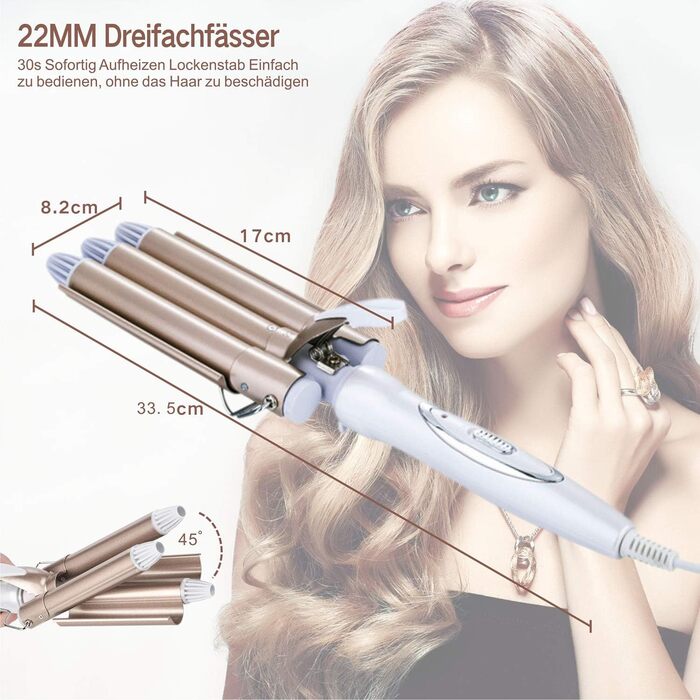 Welleneisen 3 Fässer TOP4EVER: локони для довгих та коротких волосся, 22 мм, регулювання температури