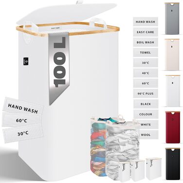 Кошик для білизни KESSER® з кришкою, 2 відділення, складний, 100 л, білий