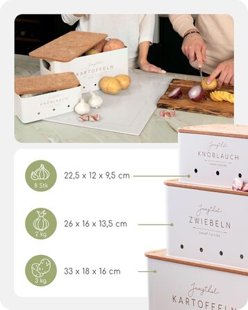 Набір з 3 коробок для зберігання картоплі, цибулі та часнику | Білий | Організатор для овочів