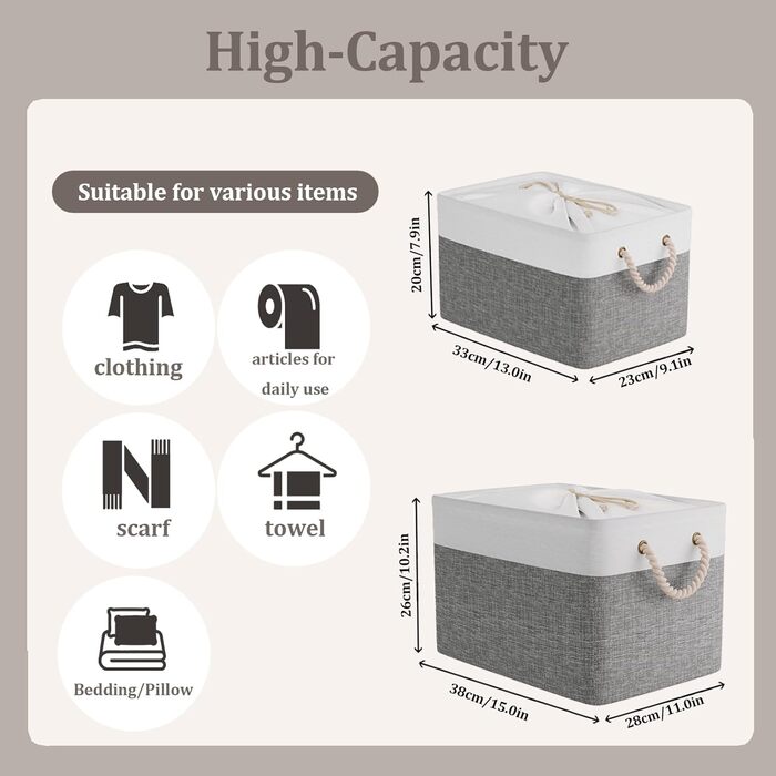 OUTBROS Коробки для зберігання (3 шт.) 33x23x20 см, тканинні, з шнурком та ручкою, складні, сірий/білий