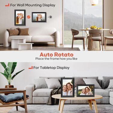 Цифровий фоторамка Frameo 10.1 дюйма WiFi, IPS сенсорний екран, 32GB, автоматичне обертання, для стін, миттєва відправка фотографій